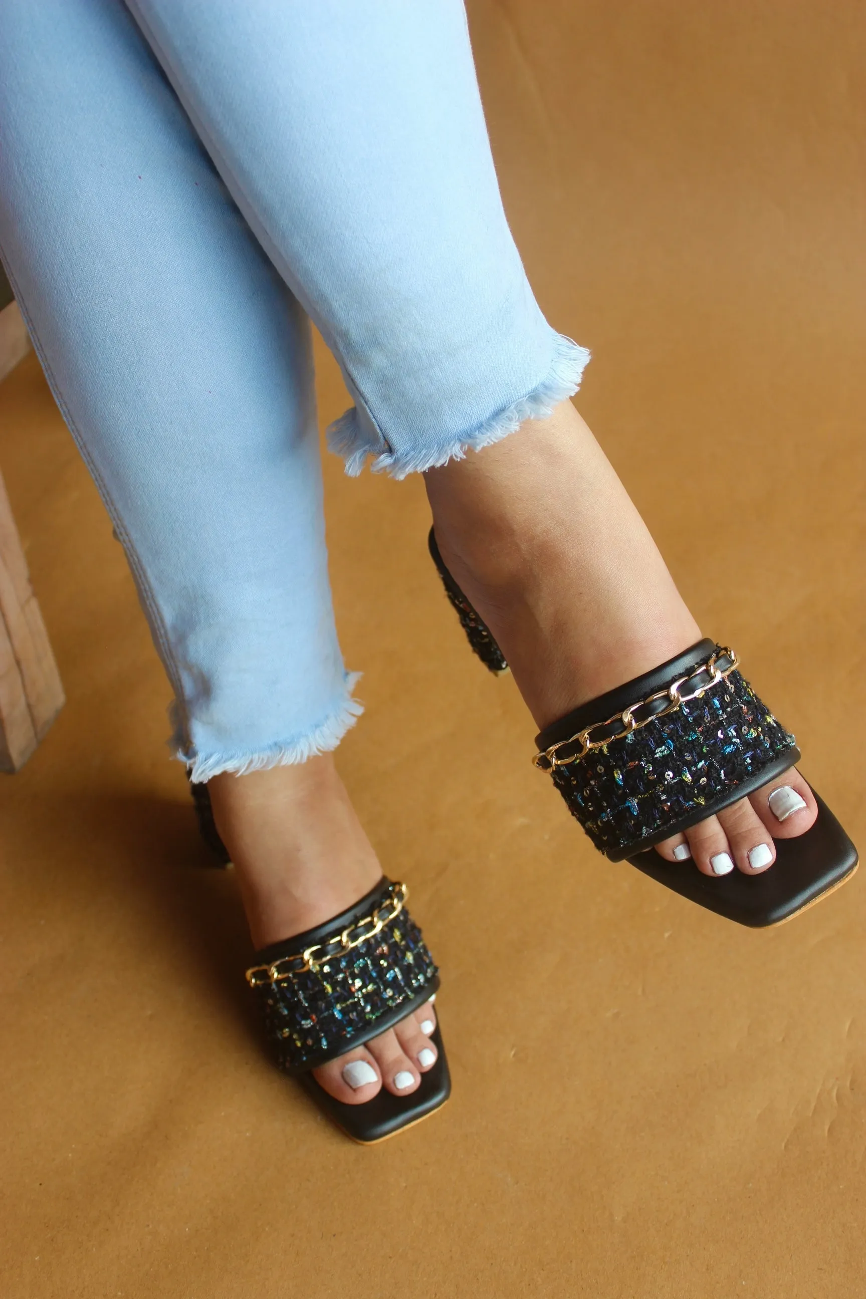 Black tweed heels
