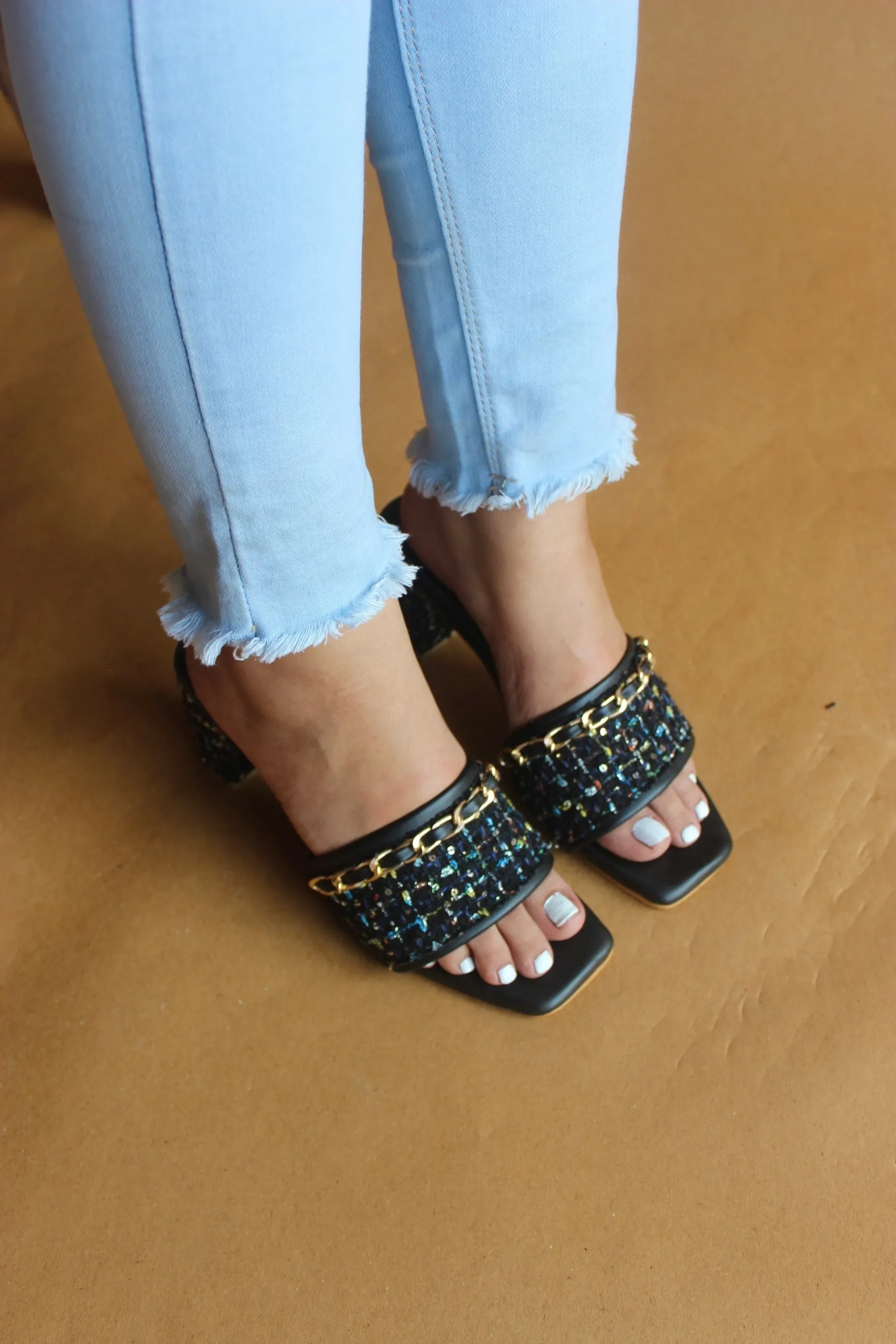 Black tweed heels