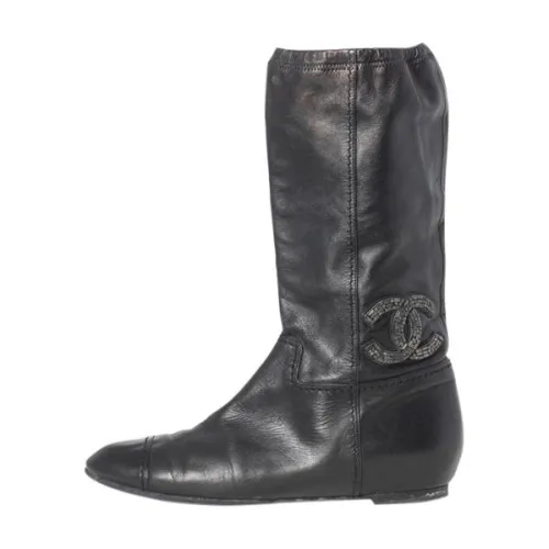Chanel Embellished CC Flat Boots