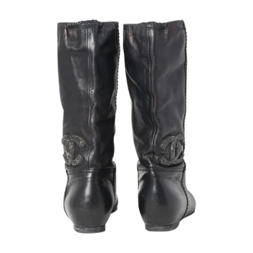 Chanel Embellished CC Flat Boots