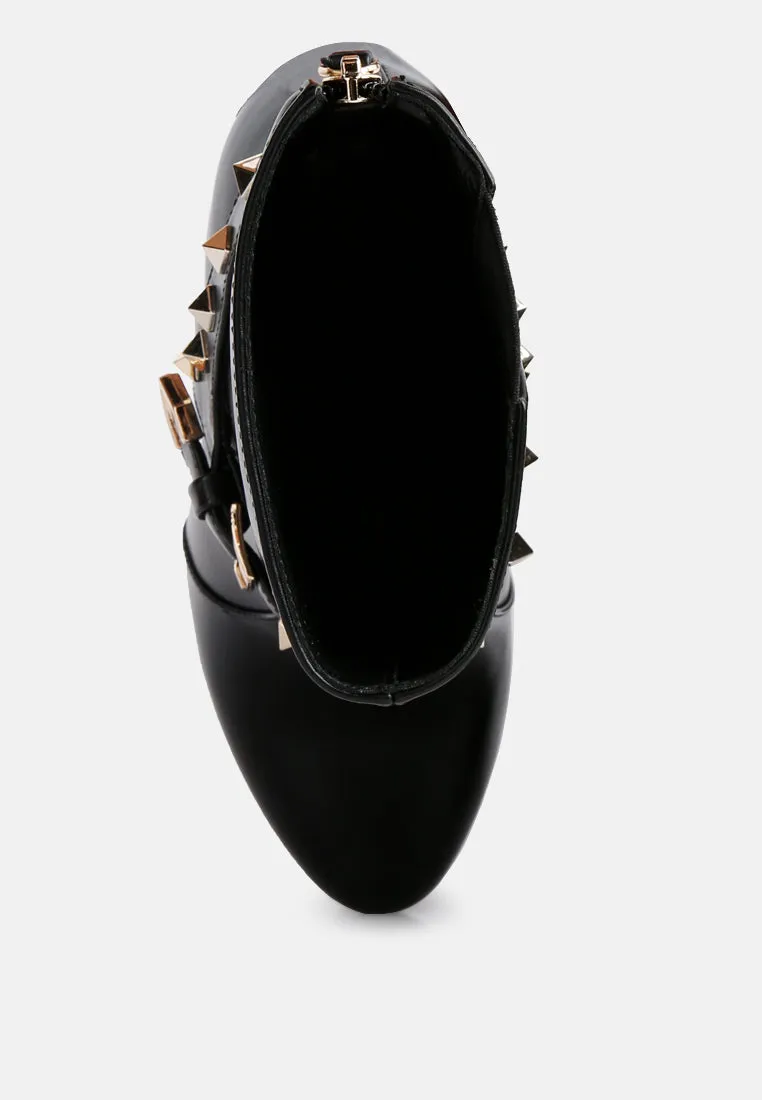 Dejang metal stud embellished faux leather ankle boot
