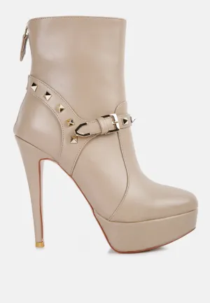 Dejang metal stud embellished faux leather ankle boot