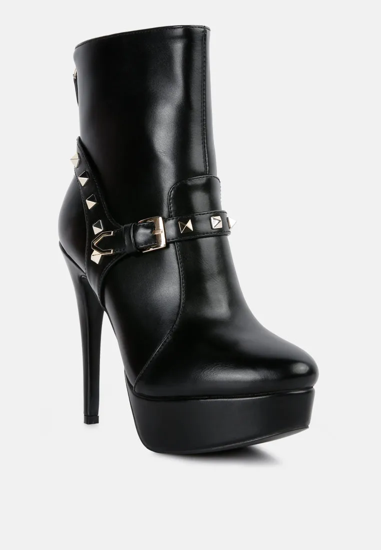 Dejang metal stud embellished faux leather ankle boot