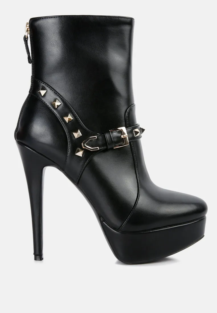Dejang metal stud embellished faux leather ankle boot