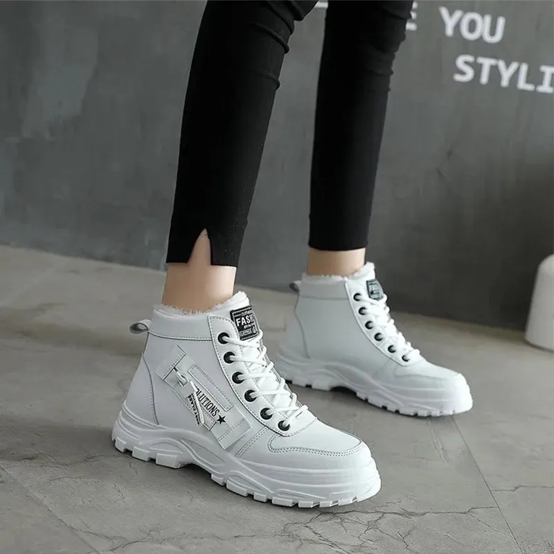 Fleece Lace-up Boots Winter Warm Short Plush High-top Shoes