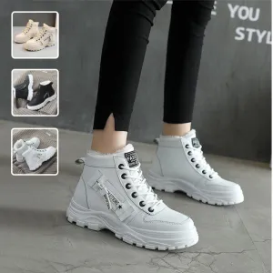 Fleece Lace-up Boots Winter Warm Short Plush High-top Shoes