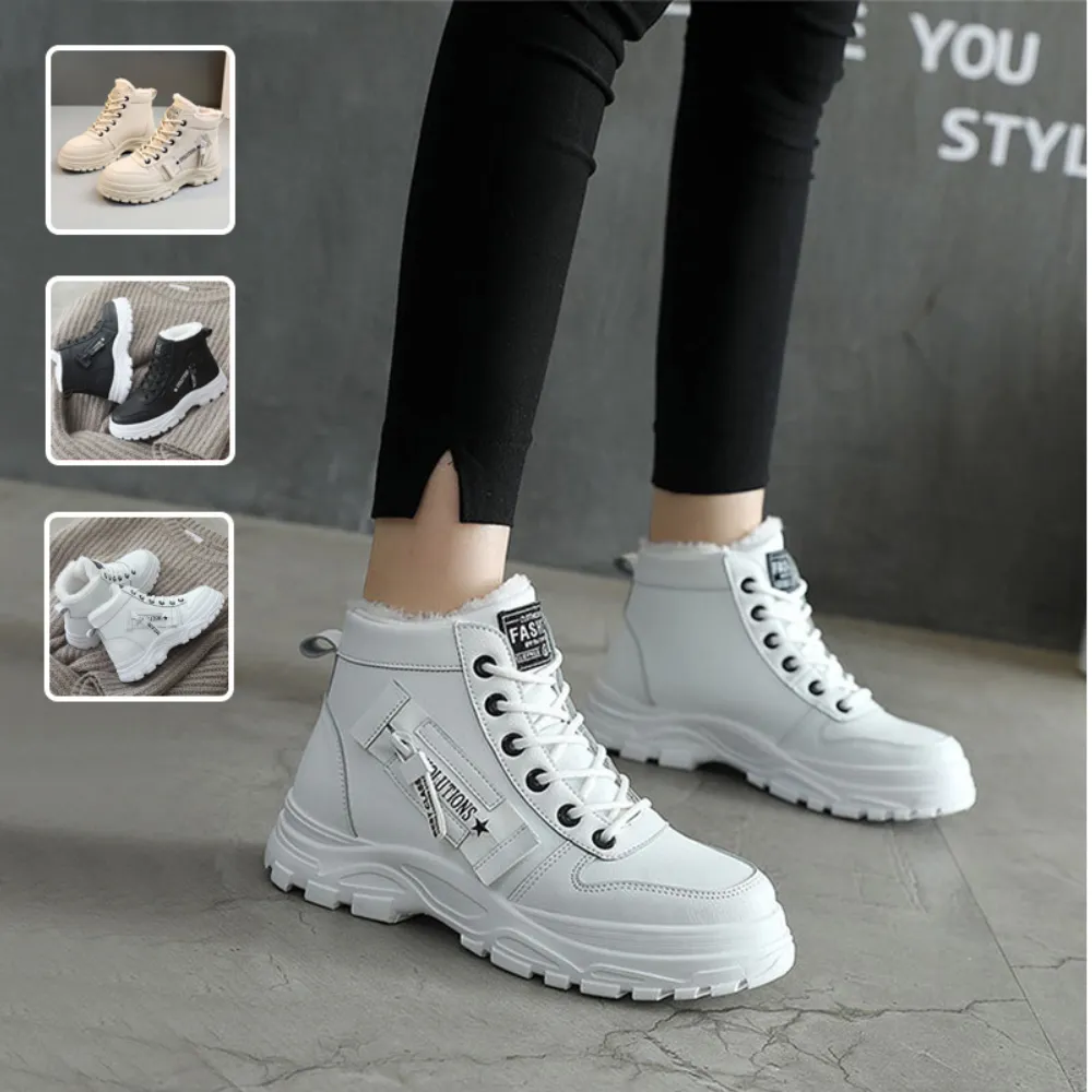 Fleece Lace-up Boots Winter Warm Short Plush High-top Shoes