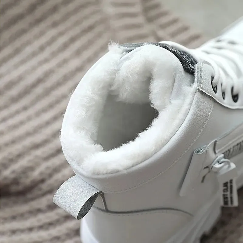 Fleece Lace-up Boots Winter Warm Short Plush High-top Shoes
