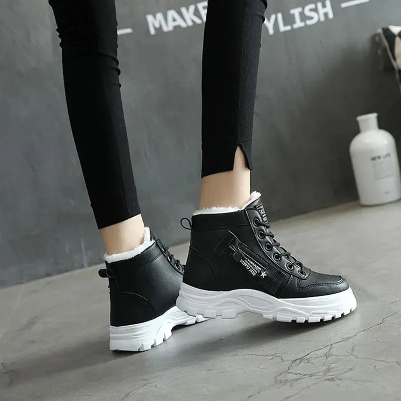 Fleece Lace-up Boots Winter Warm Short Plush High-top Shoes