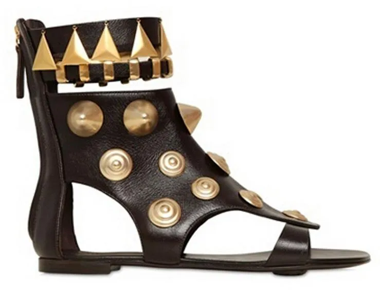 Gold Stud Embellished Gladiator Sandals