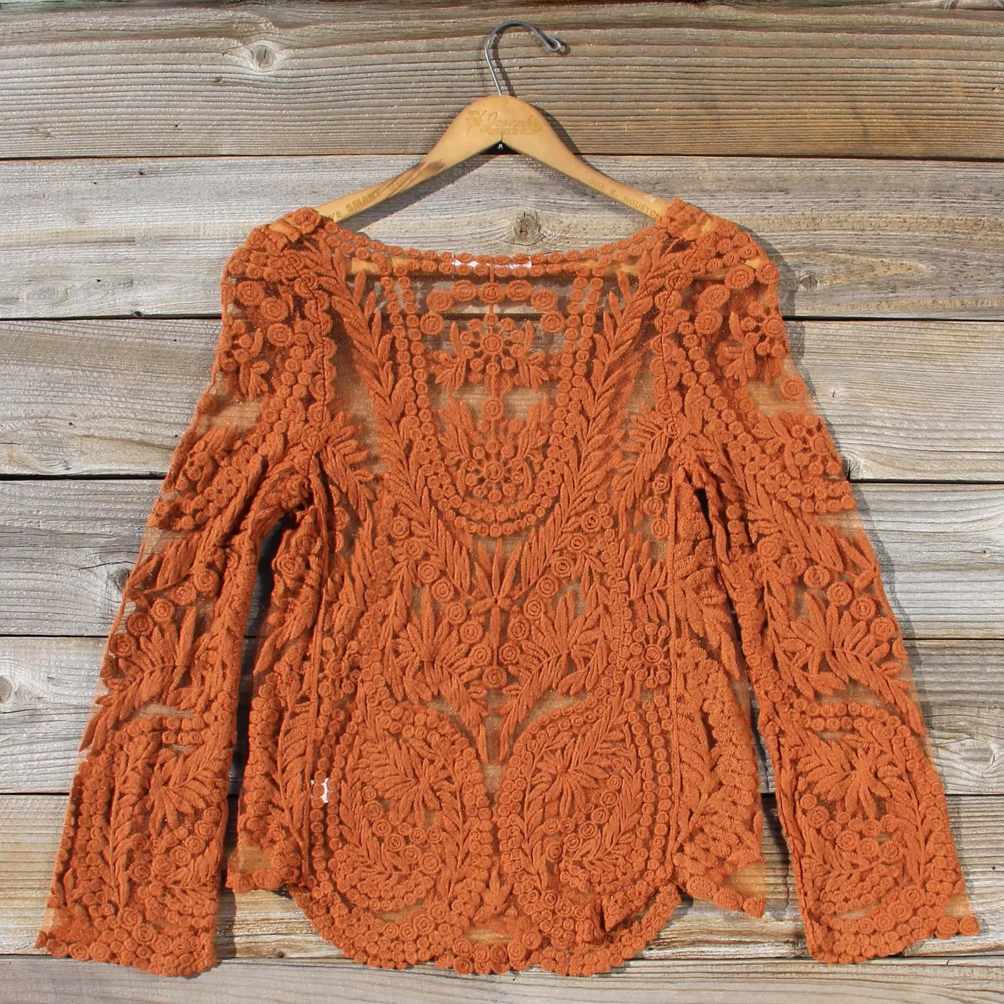 Laced in Snow Blouse in Rust