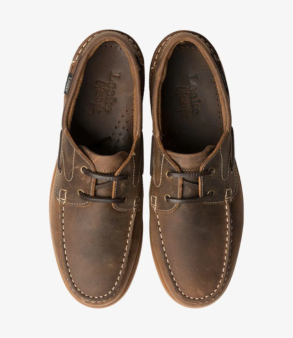 LOAKE LYMINGTON OILED BROWN BOAT SHOE RUBBER SOLE F-MEDIUM