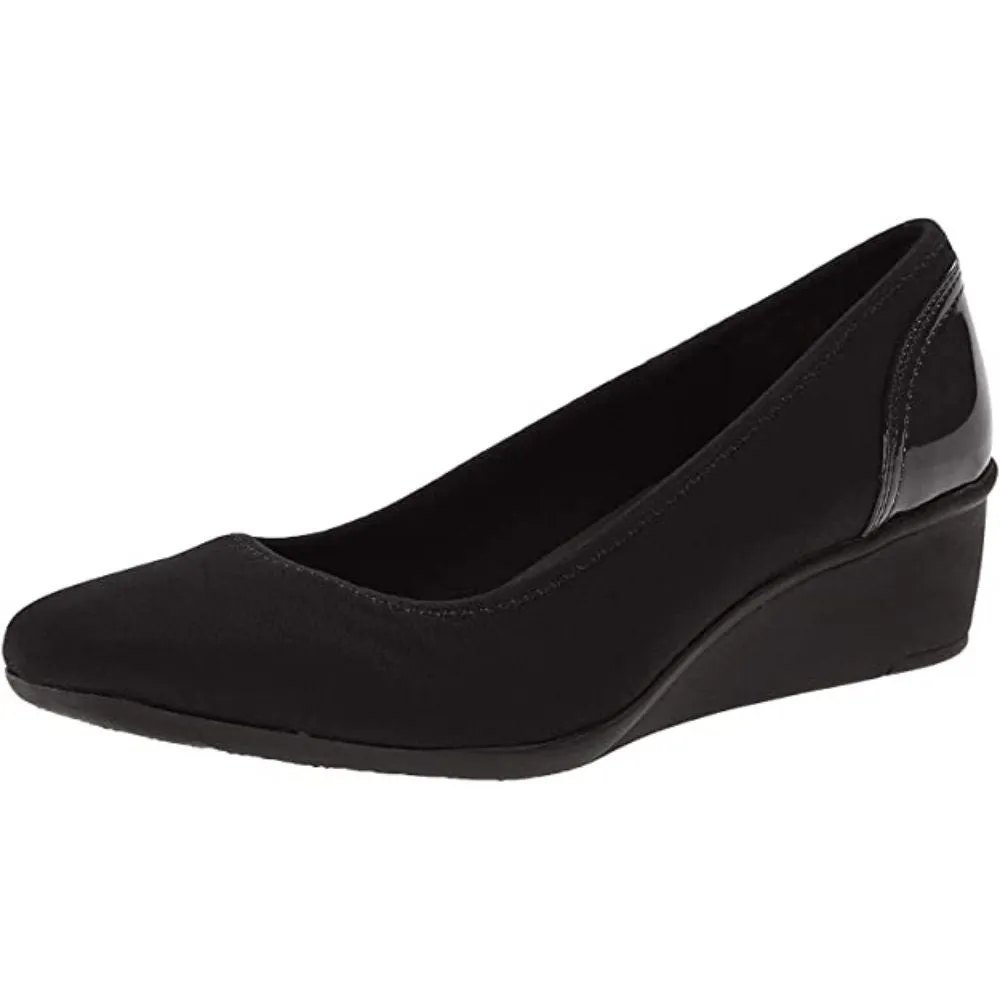 Wisher Black Fabric Anne Klein Leather Wedge Pumps